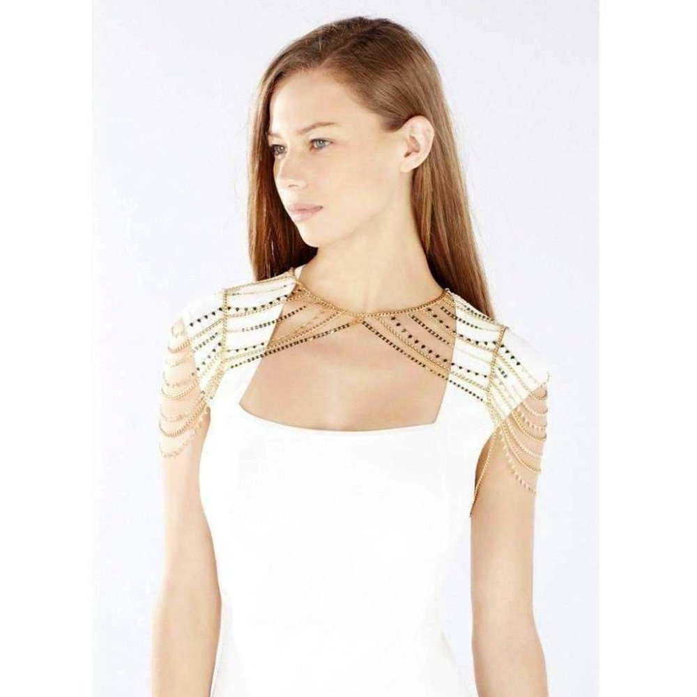 New* BCBG MAXAZRIA Novelty Necklace Chain Shoulder Piece Gold Color $206 - Picture 3 of 7
